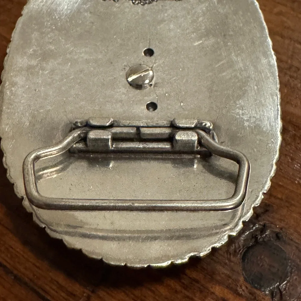Nocona Silver Horse Head Rhinestone Western‎ Floral Scroll Oval Belt Buckle